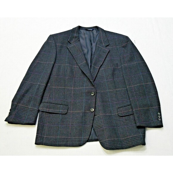 Vintage Burberry Plaid Wool Blazer 80s Mens USA Made Notch Lapel Coat 46R or 48R - Picture 1 of 3